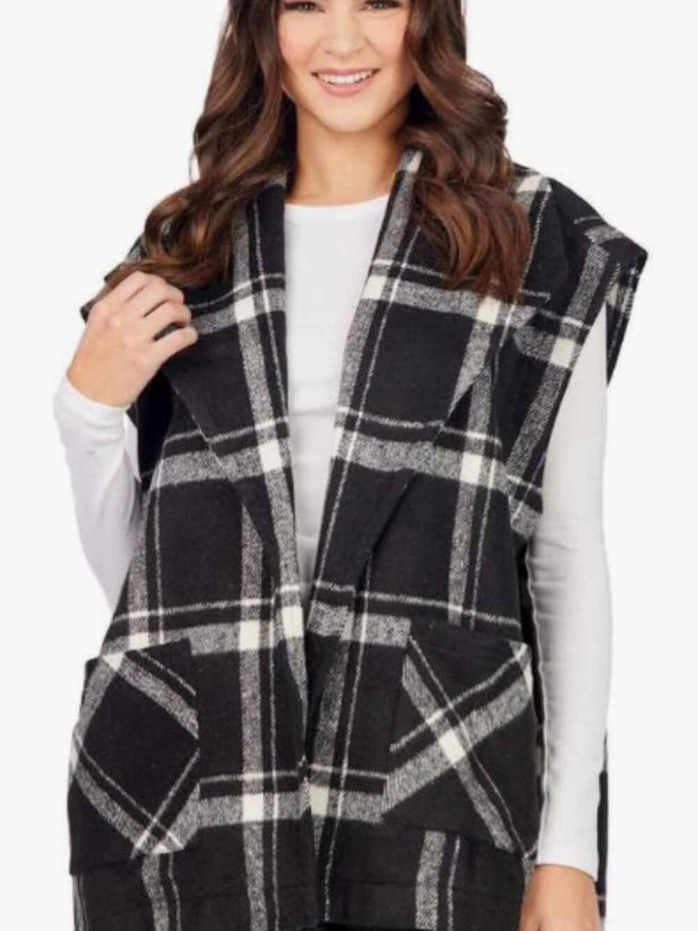 NWT Mud Pie Hendrix Plaid Vest Black and White One Size